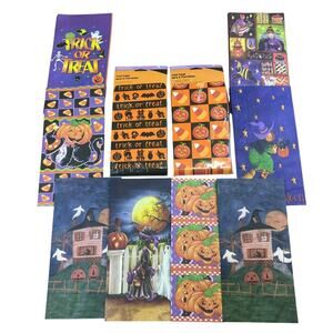 2 Packs 18 Count Vintage Halloween Pumpkin Treat Bags Candy Corn Stickers + More
